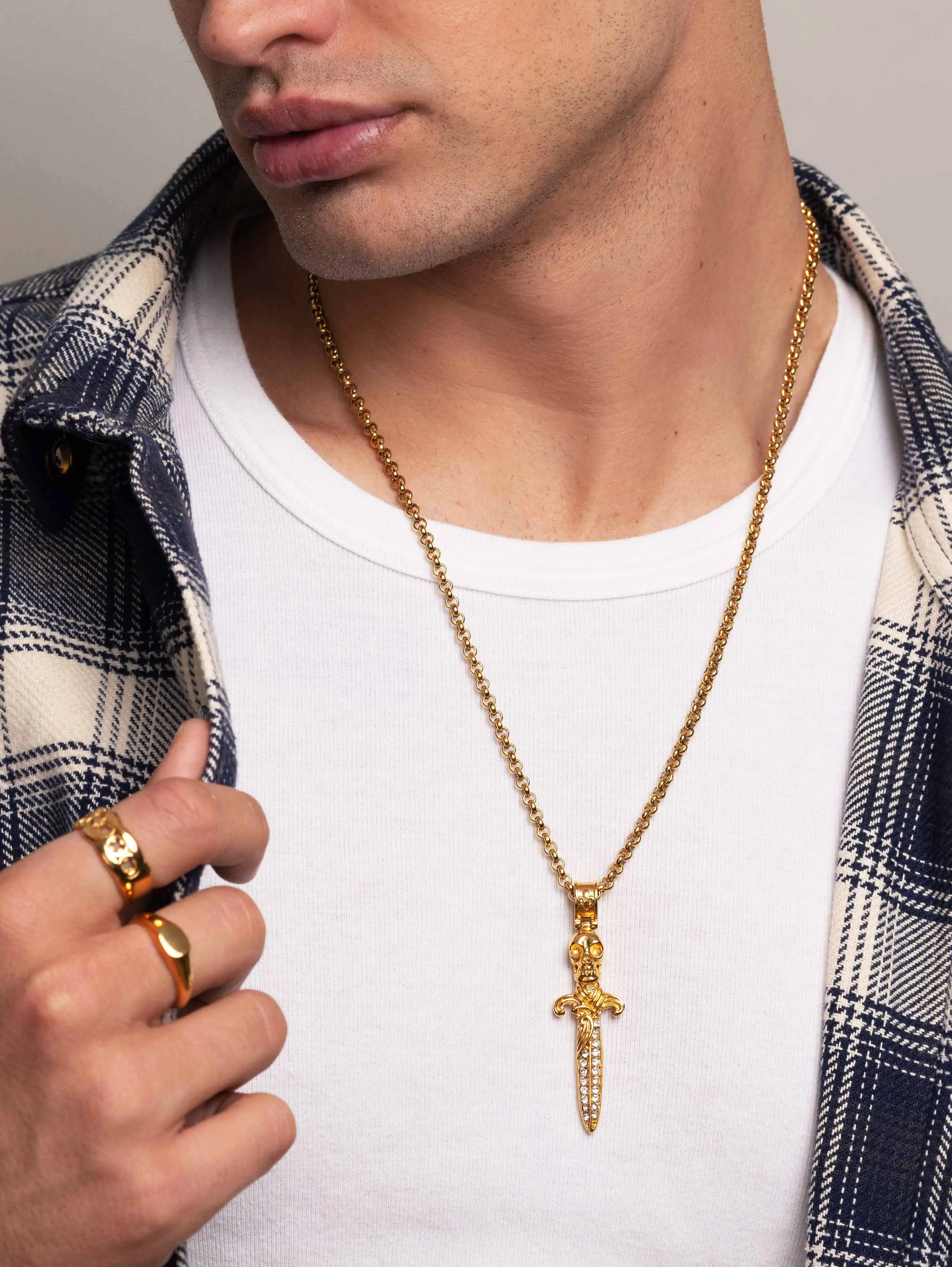 Men's Golden Skull Sword Necklace