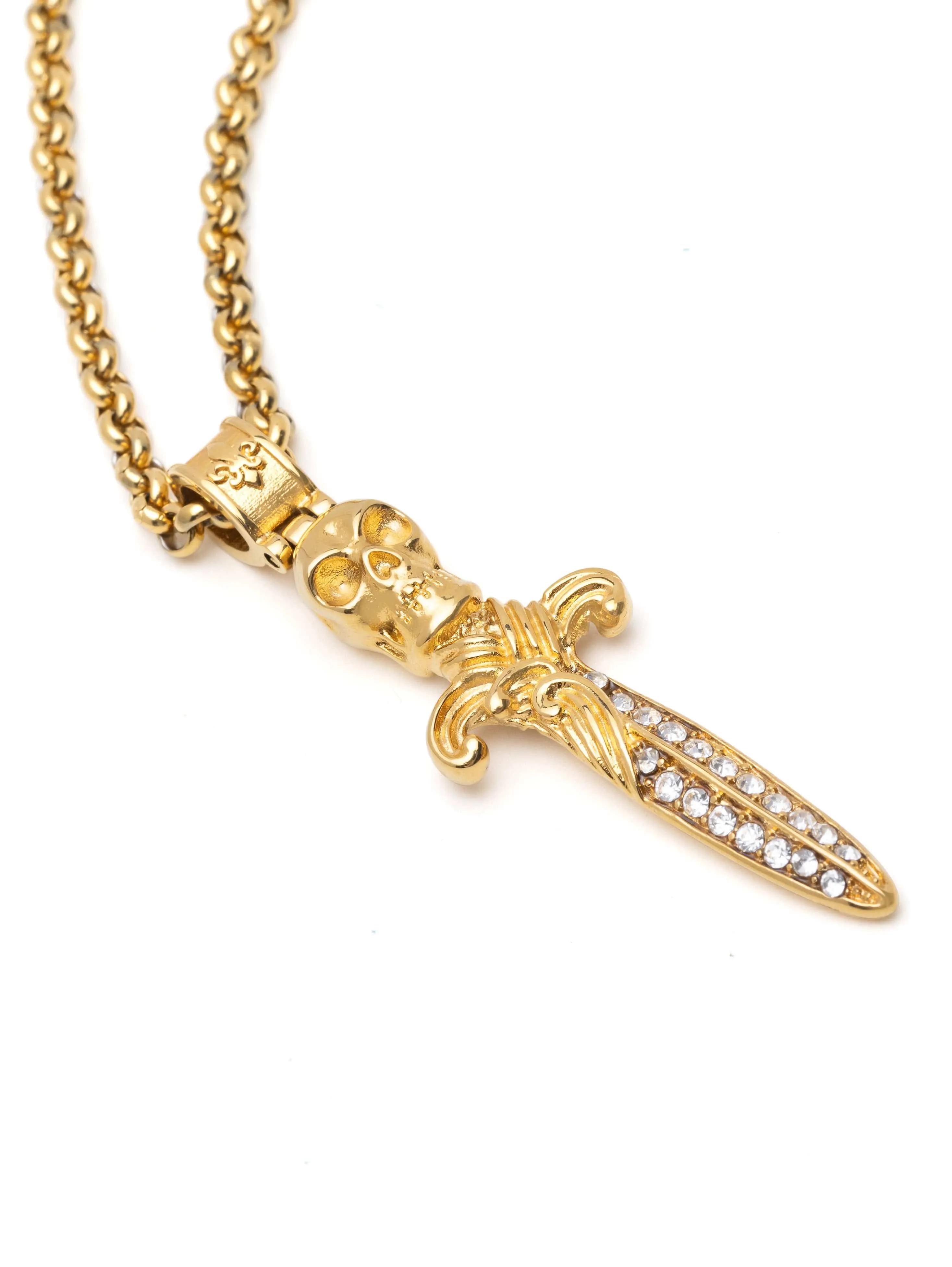 Men's Golden Skull Sword Necklace