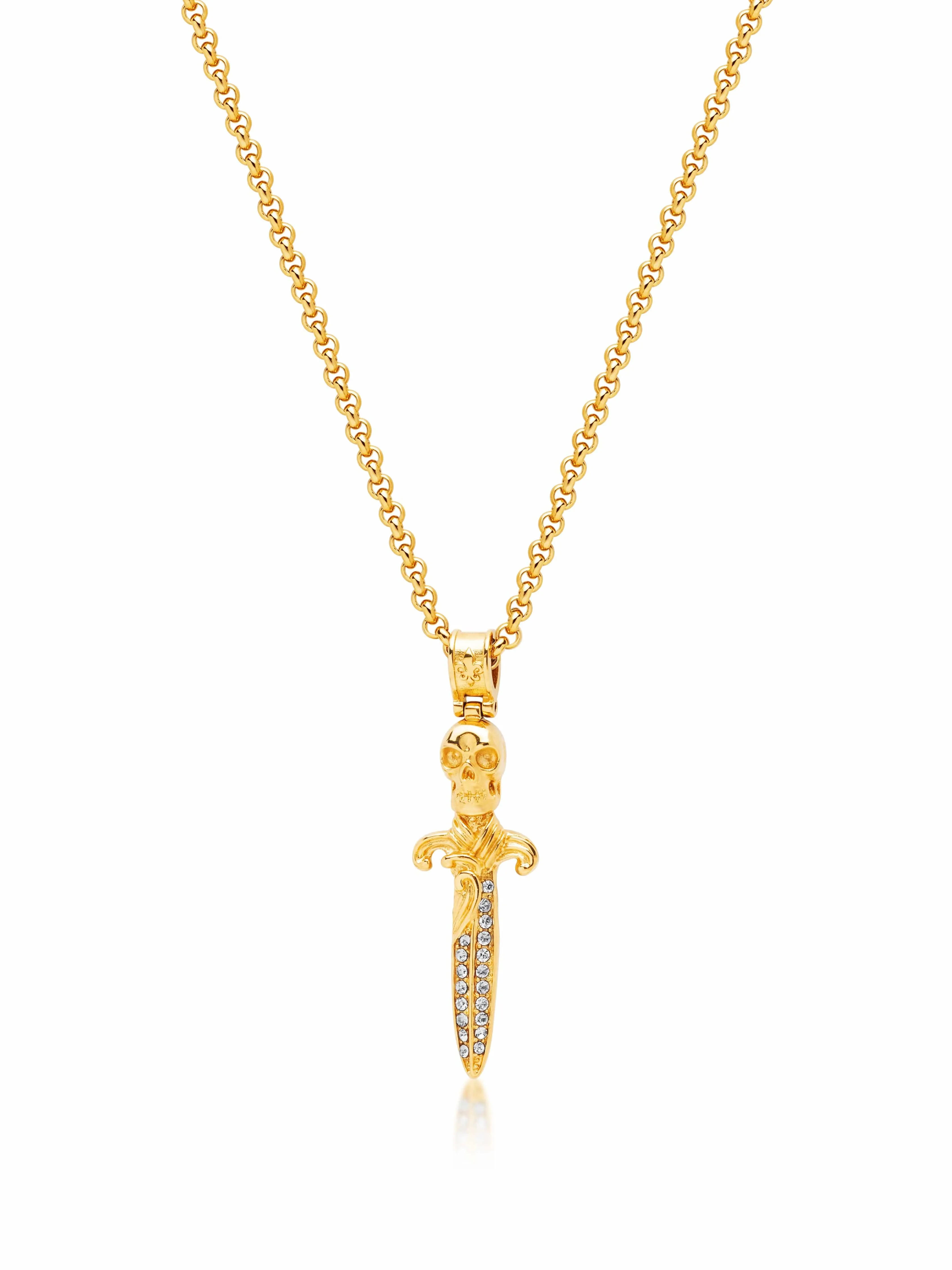 Men's Golden Skull Sword Necklace