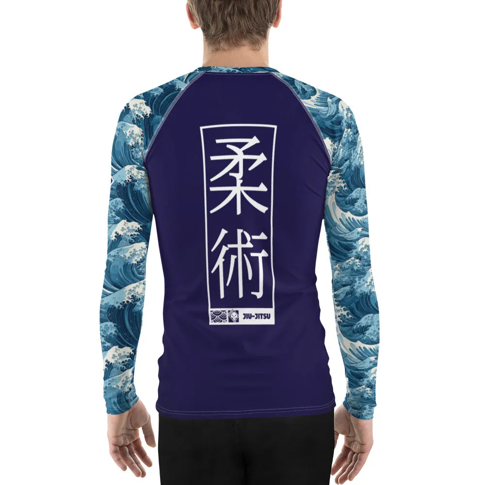 Mens Long Sleeve BJJ Rash Guard - Jiu-Jitsu 020 - The Great Wave Off Kanagawa 001