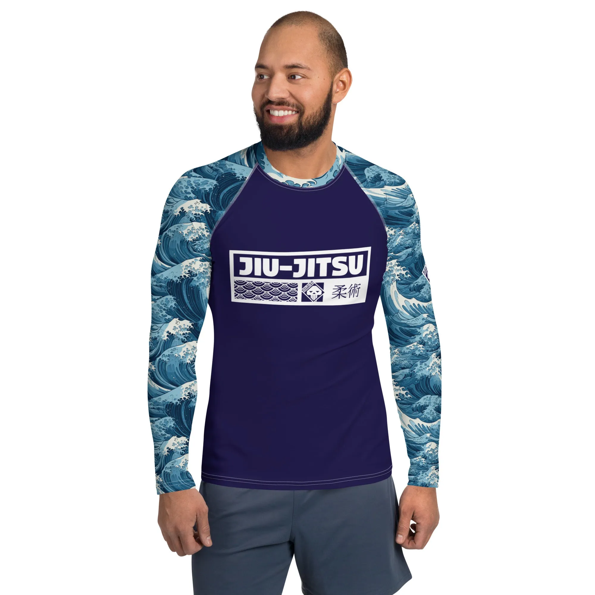 Mens Long Sleeve BJJ Rash Guard - Jiu-Jitsu 020 - The Great Wave Off Kanagawa 001