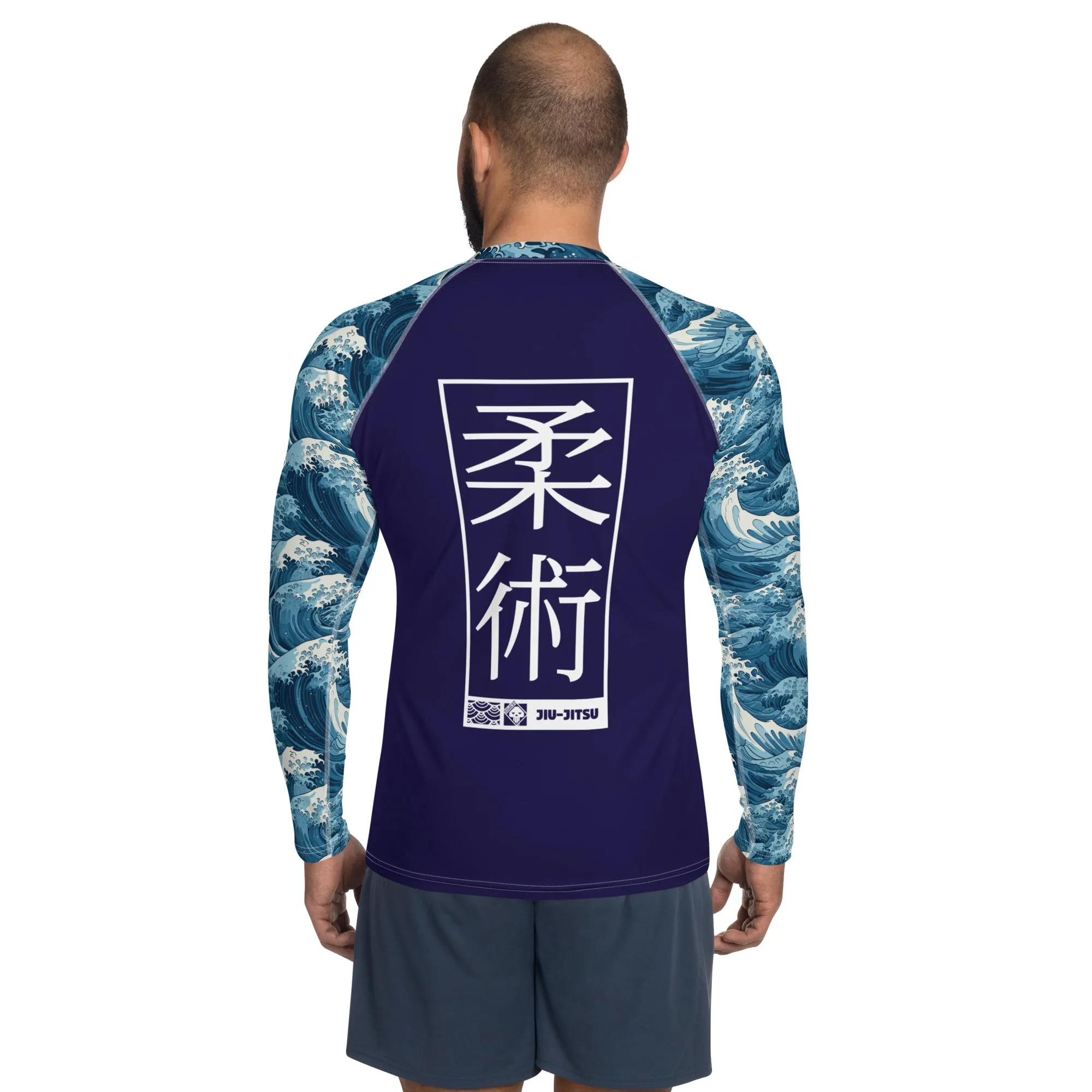 Mens Long Sleeve BJJ Rash Guard - Jiu-Jitsu 020 - The Great Wave Off Kanagawa 001