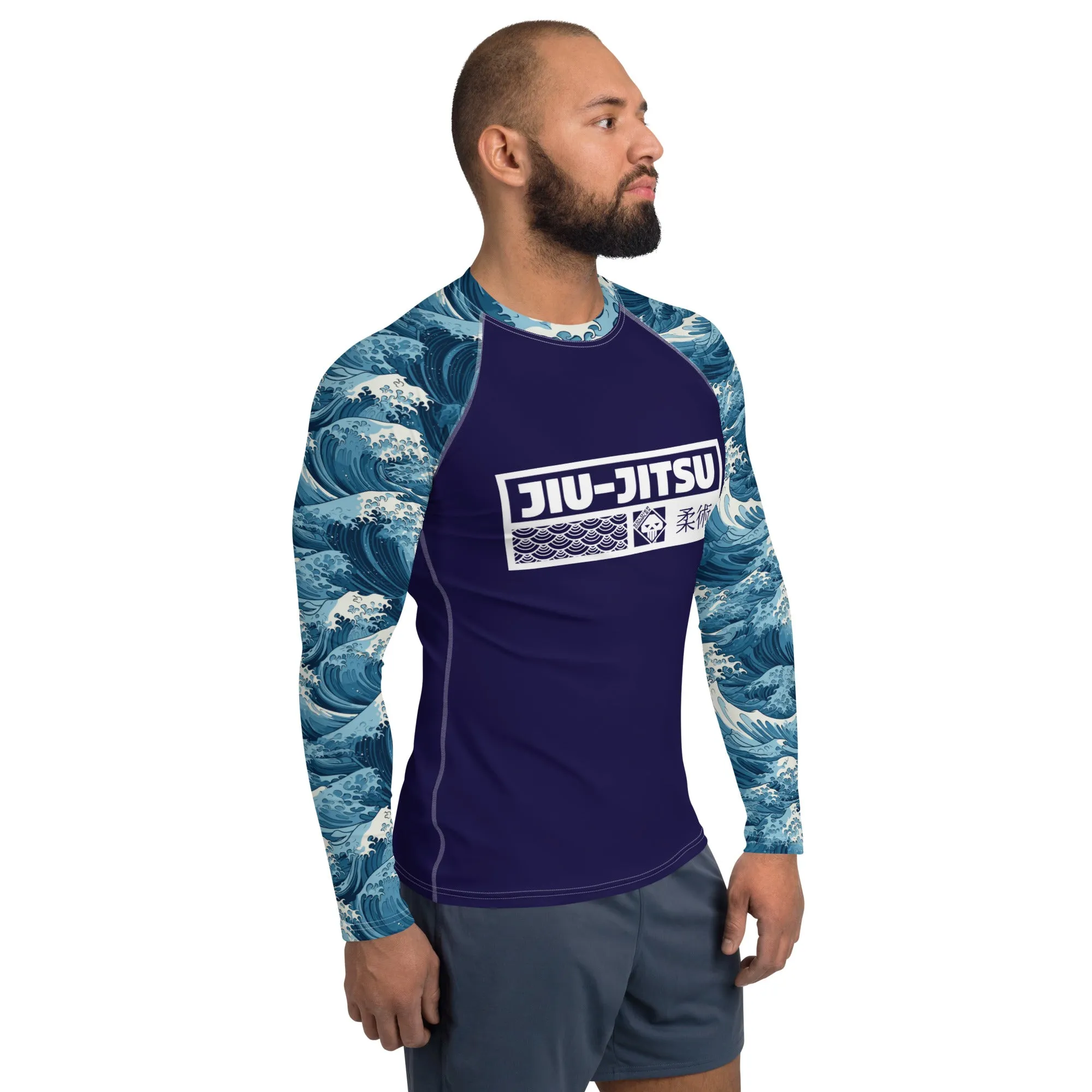 Mens Long Sleeve BJJ Rash Guard - Jiu-Jitsu 020 - The Great Wave Off Kanagawa 001