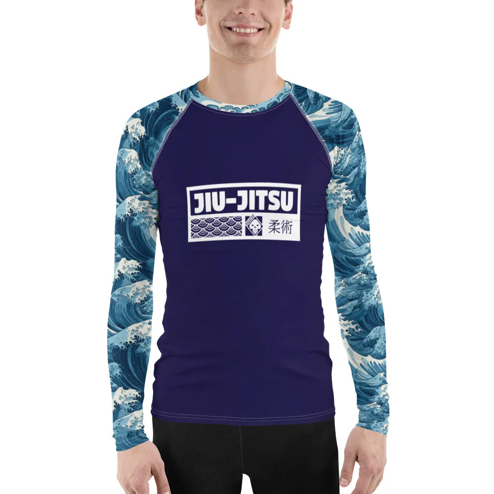 Mens Long Sleeve BJJ Rash Guard - Jiu-Jitsu 020 - The Great Wave Off Kanagawa 001