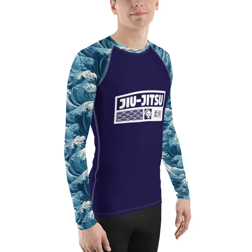 Mens Long Sleeve BJJ Rash Guard - Jiu-Jitsu 020 - The Great Wave Off Kanagawa 001