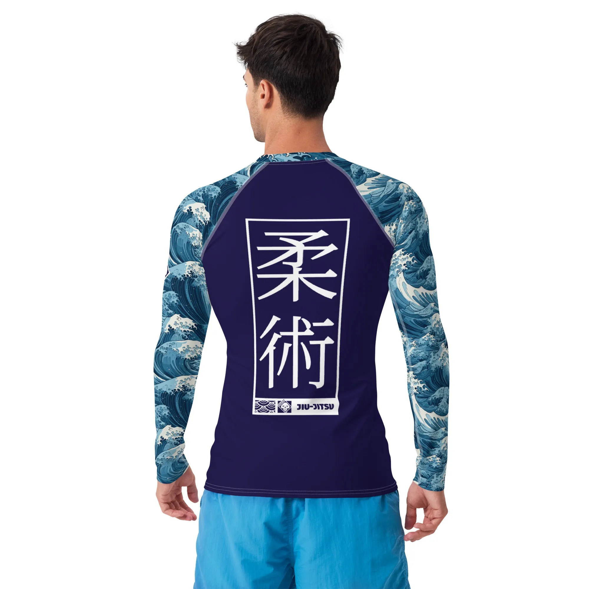 Mens Long Sleeve BJJ Rash Guard - Jiu-Jitsu 020 - The Great Wave Off Kanagawa 001