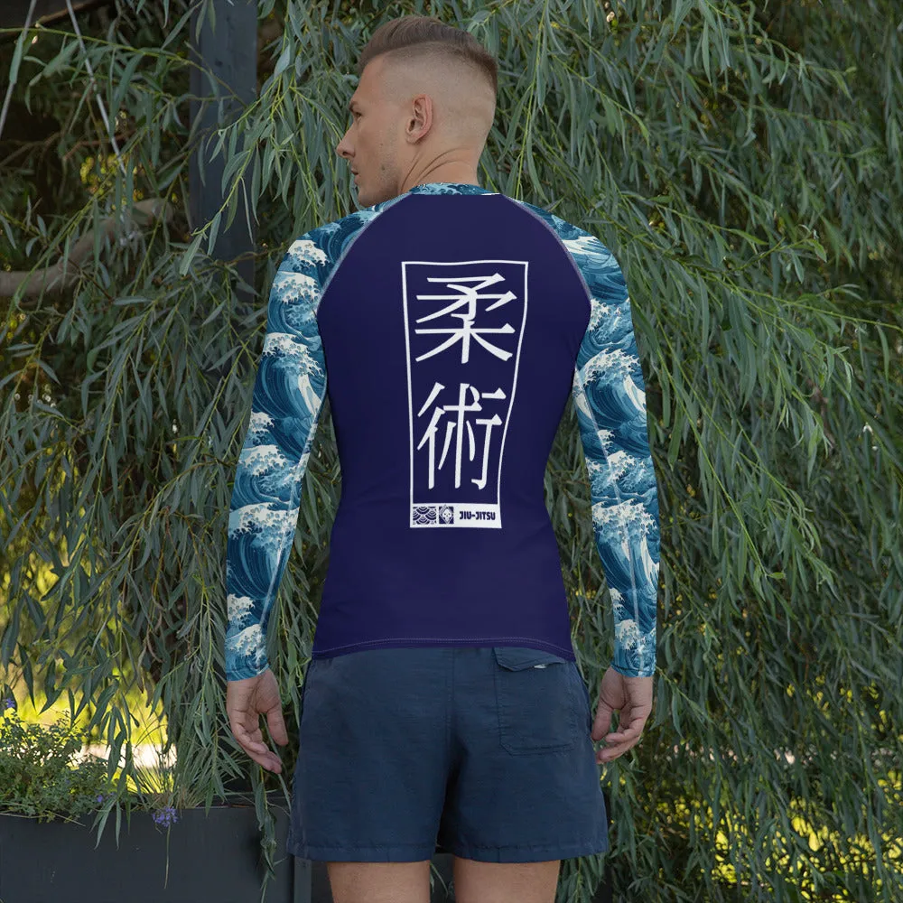 Mens Long Sleeve BJJ Rash Guard - Jiu-Jitsu 020 - The Great Wave Off Kanagawa 001