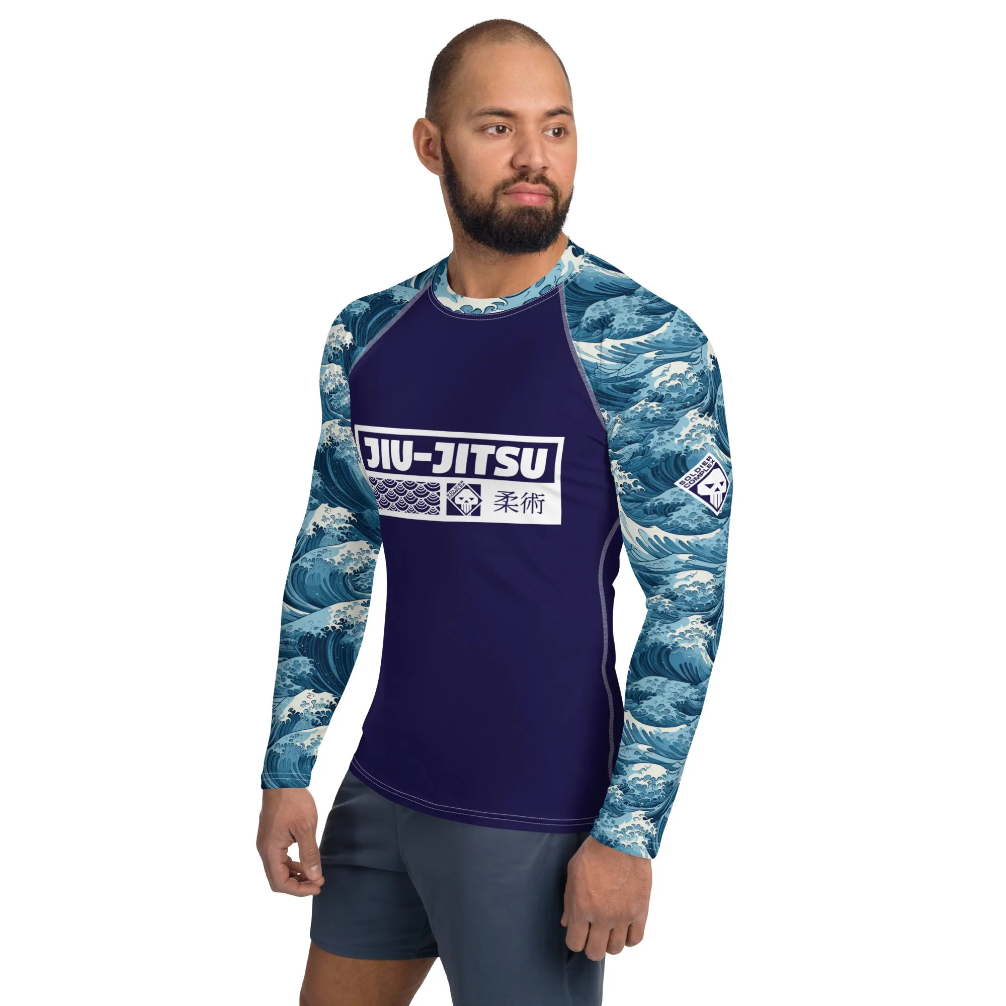 Mens Long Sleeve BJJ Rash Guard - Jiu-Jitsu 020 - The Great Wave Off Kanagawa 001