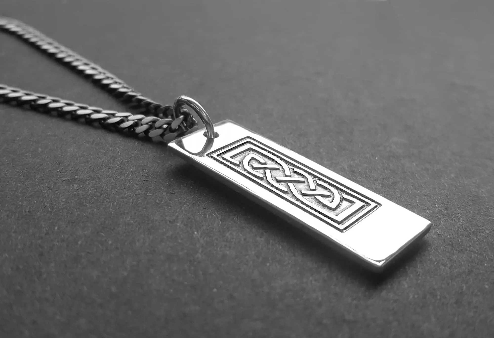 Mens Vertical Celtic Necklace, Solid Silver Bar Necklace, Celtic Design, Personalise