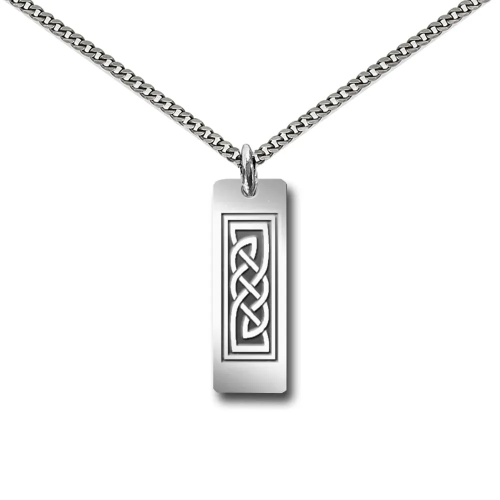 Mens Vertical Celtic Necklace, Solid Silver Bar Necklace, Celtic Design, Personalise