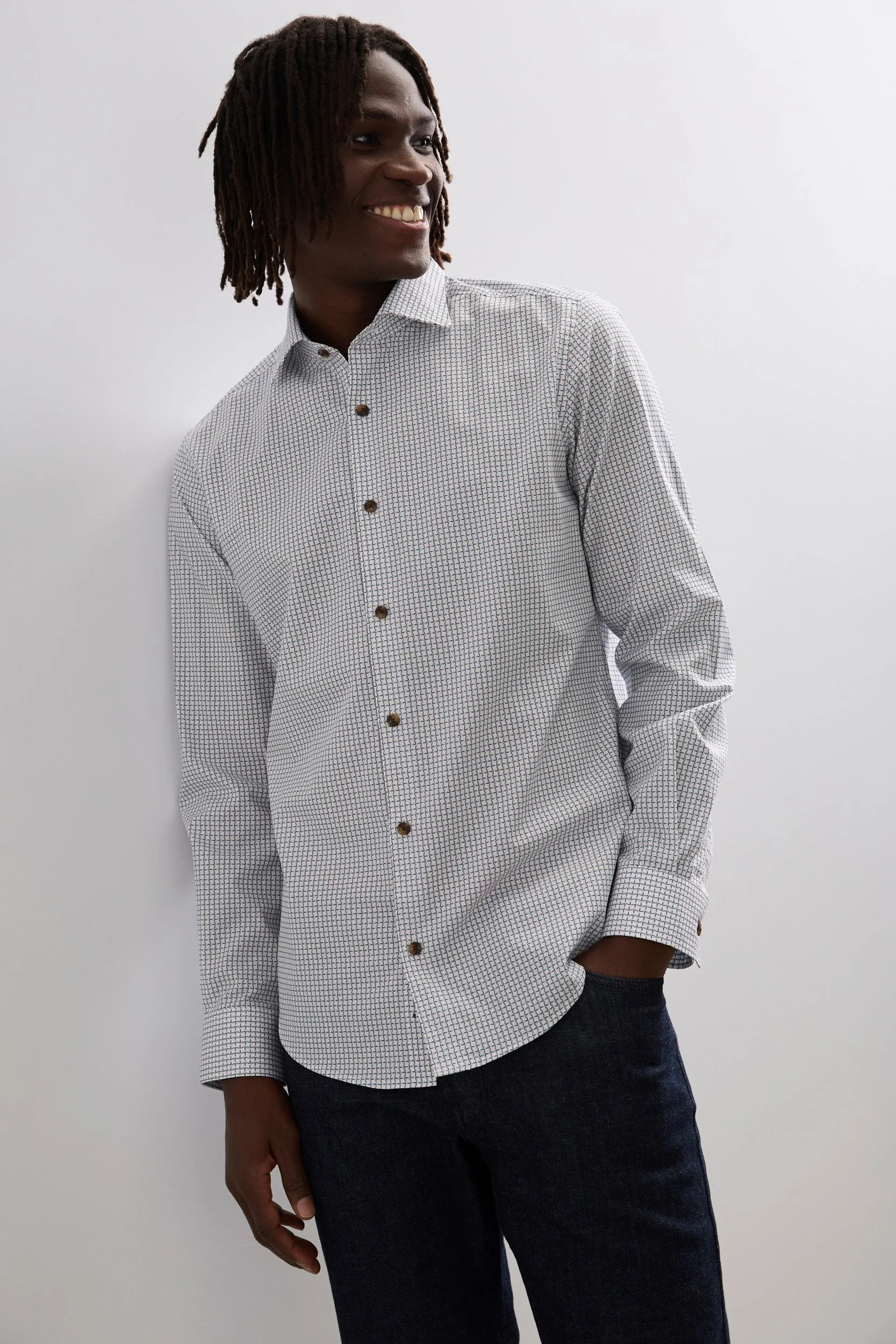 Micro Pattern Print Fitted Shirt