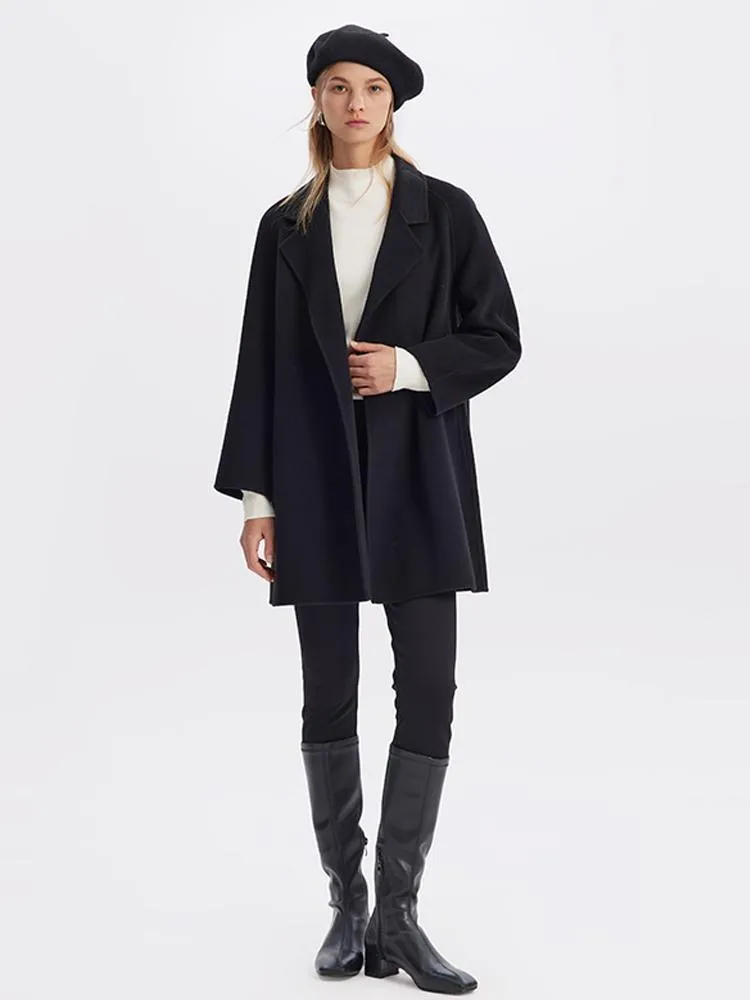 Mid-Length Woolen And Silk-Blend Women Coat