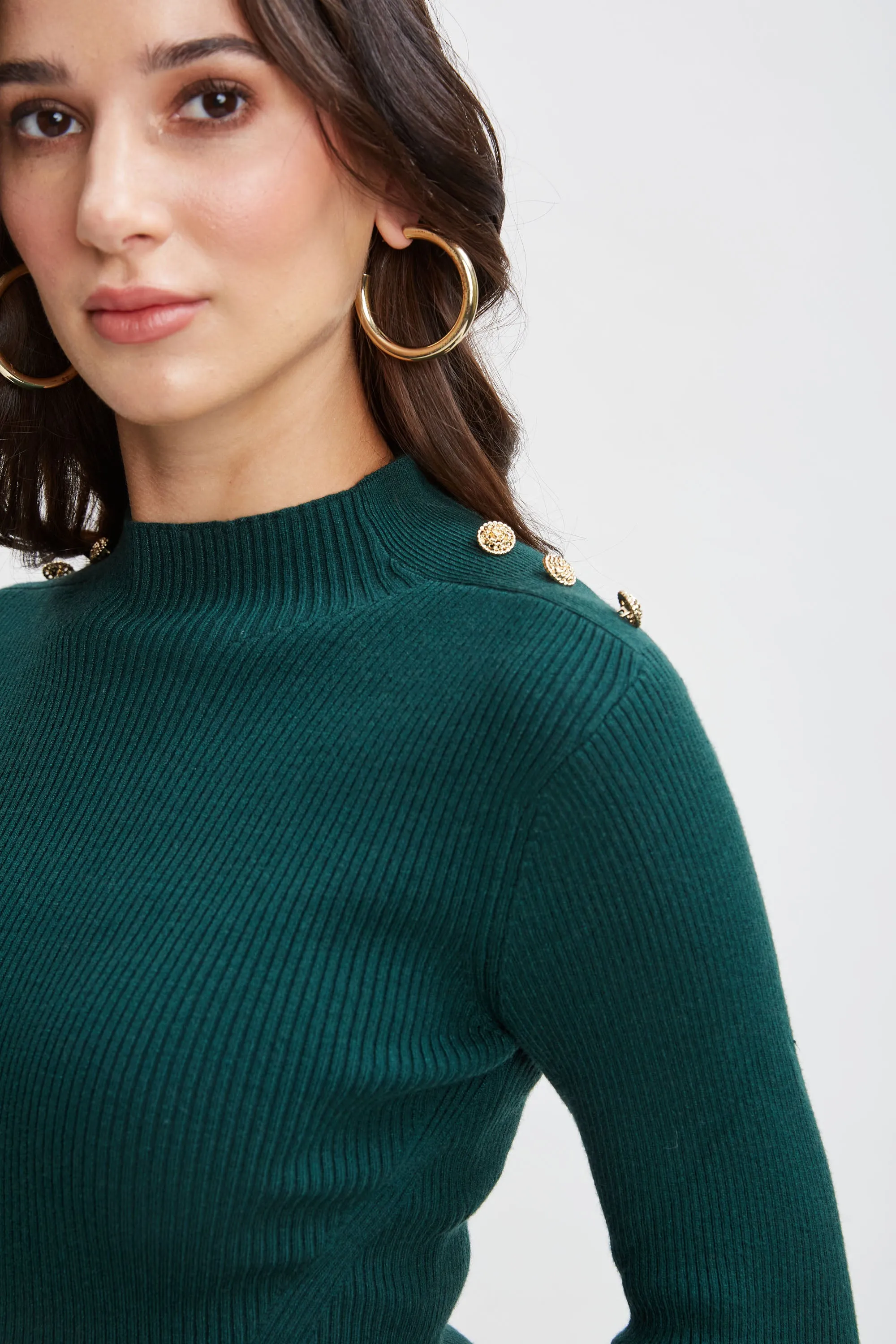 Mock Neck Button Sweater