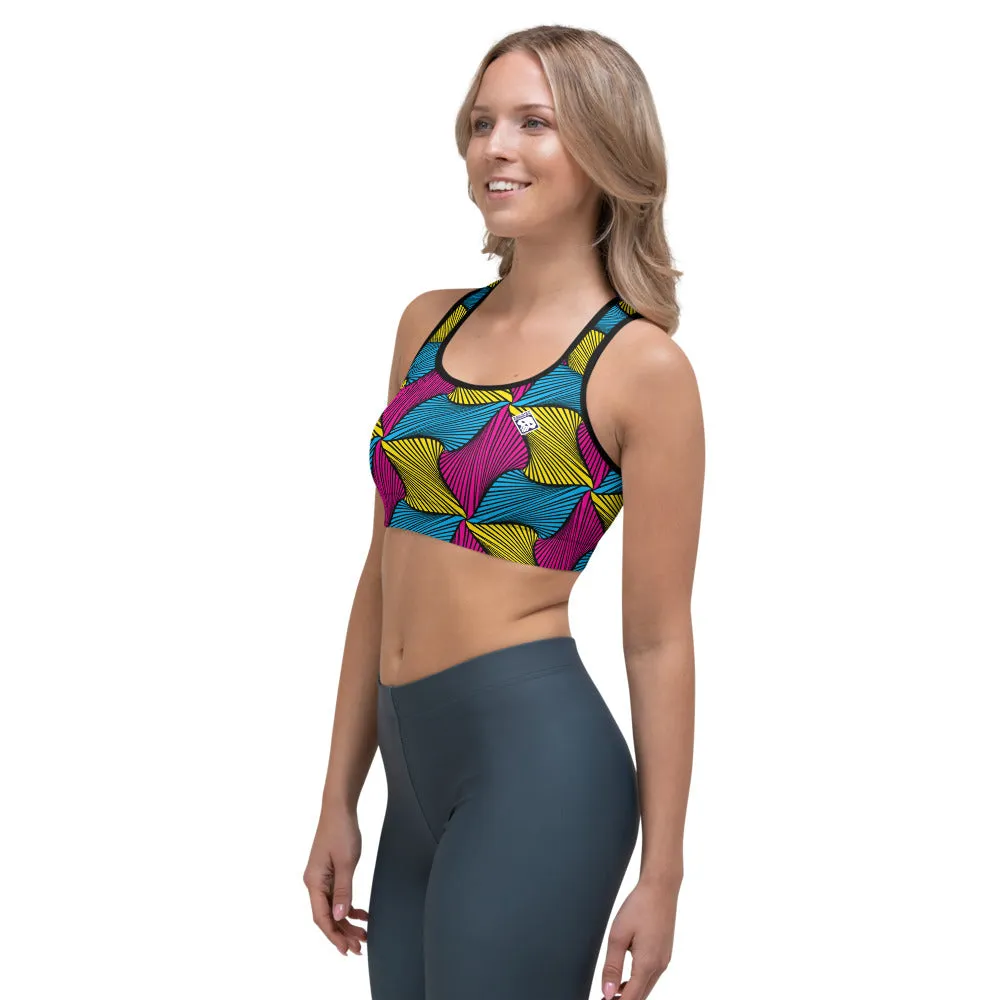 Moisture Wicking Sports Bra Ankara Wax Print 001