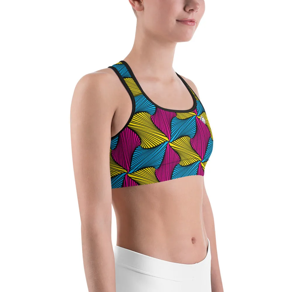 Moisture Wicking Sports Bra Ankara Wax Print 001