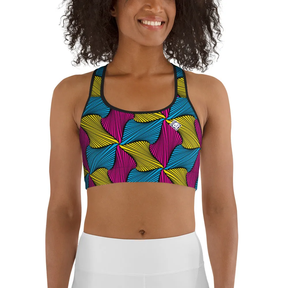 Moisture Wicking Sports Bra Ankara Wax Print 001