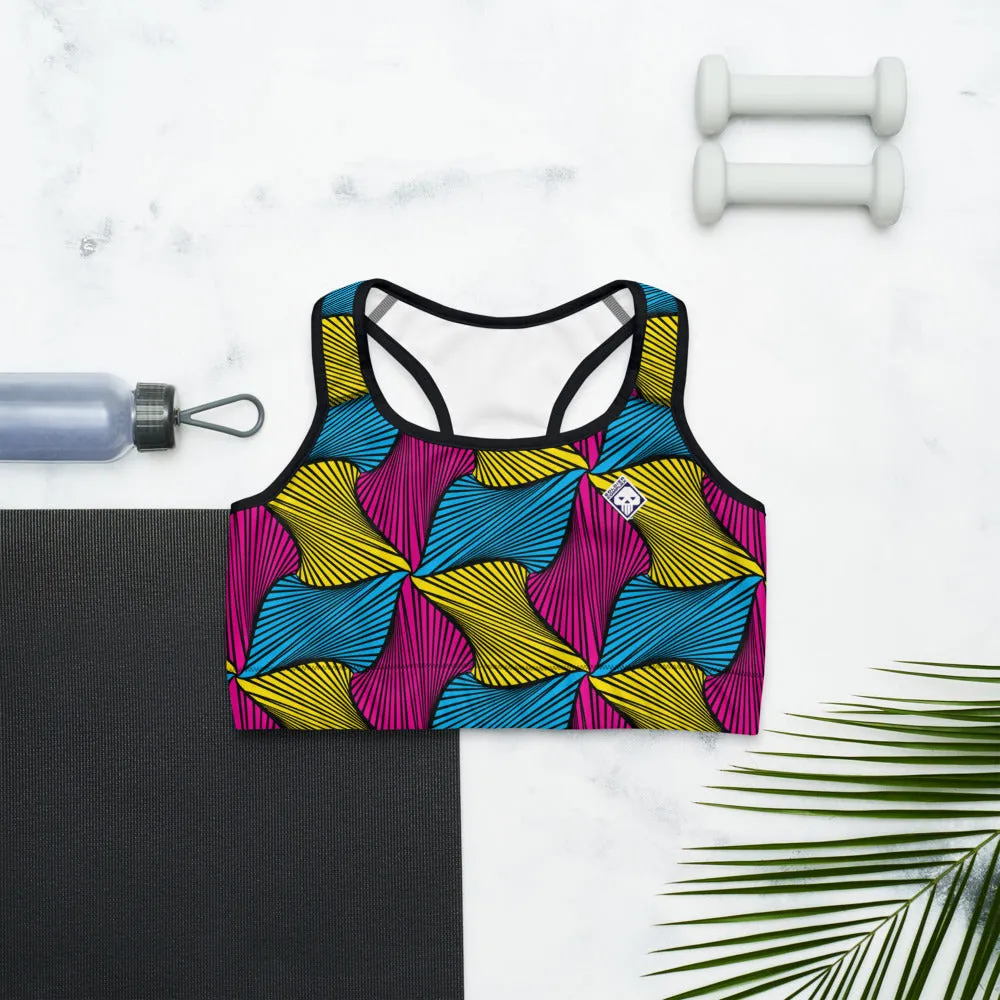 Moisture Wicking Sports Bra Ankara Wax Print 001