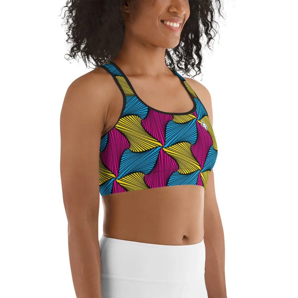 Moisture Wicking Sports Bra Ankara Wax Print 001