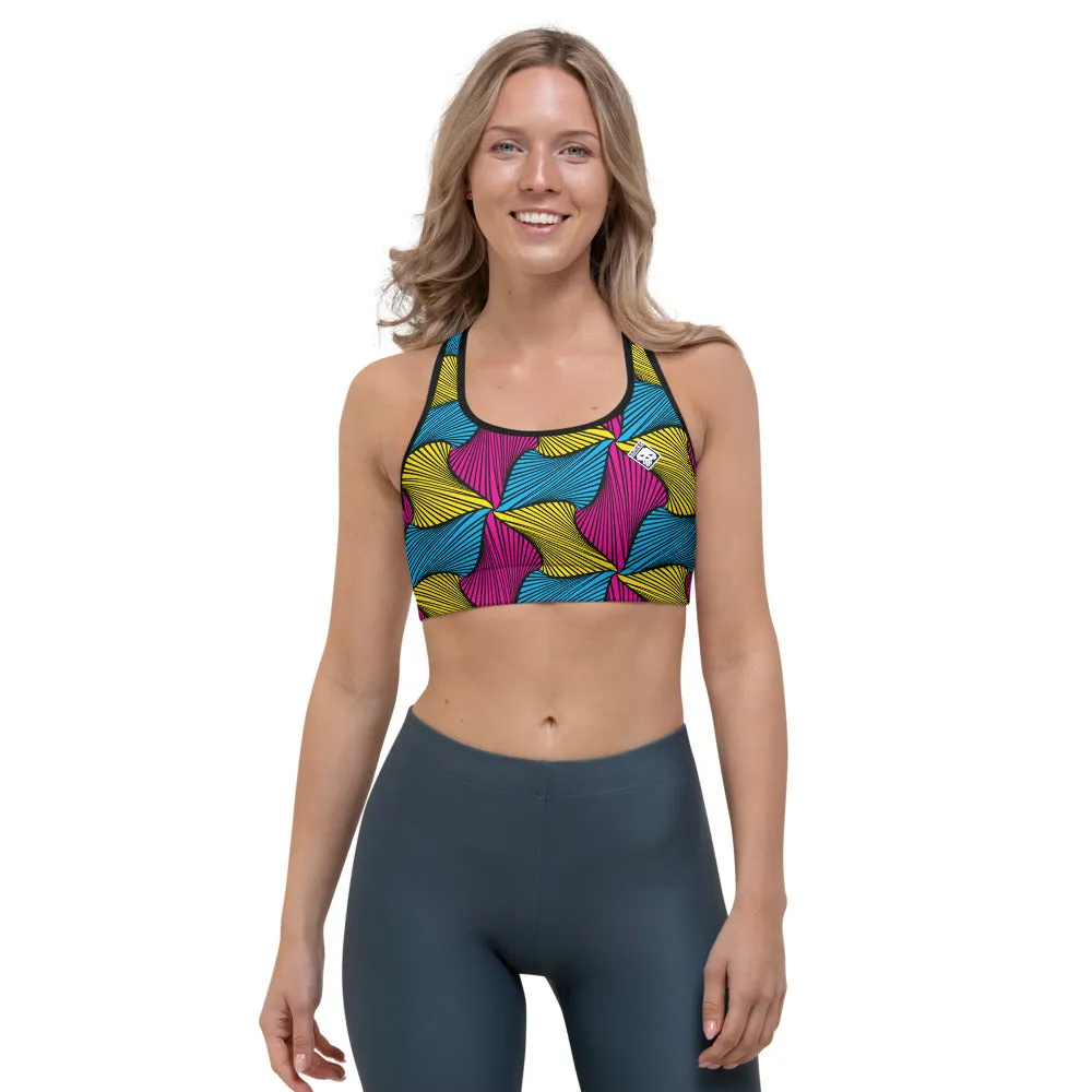 Moisture Wicking Sports Bra Ankara Wax Print 001