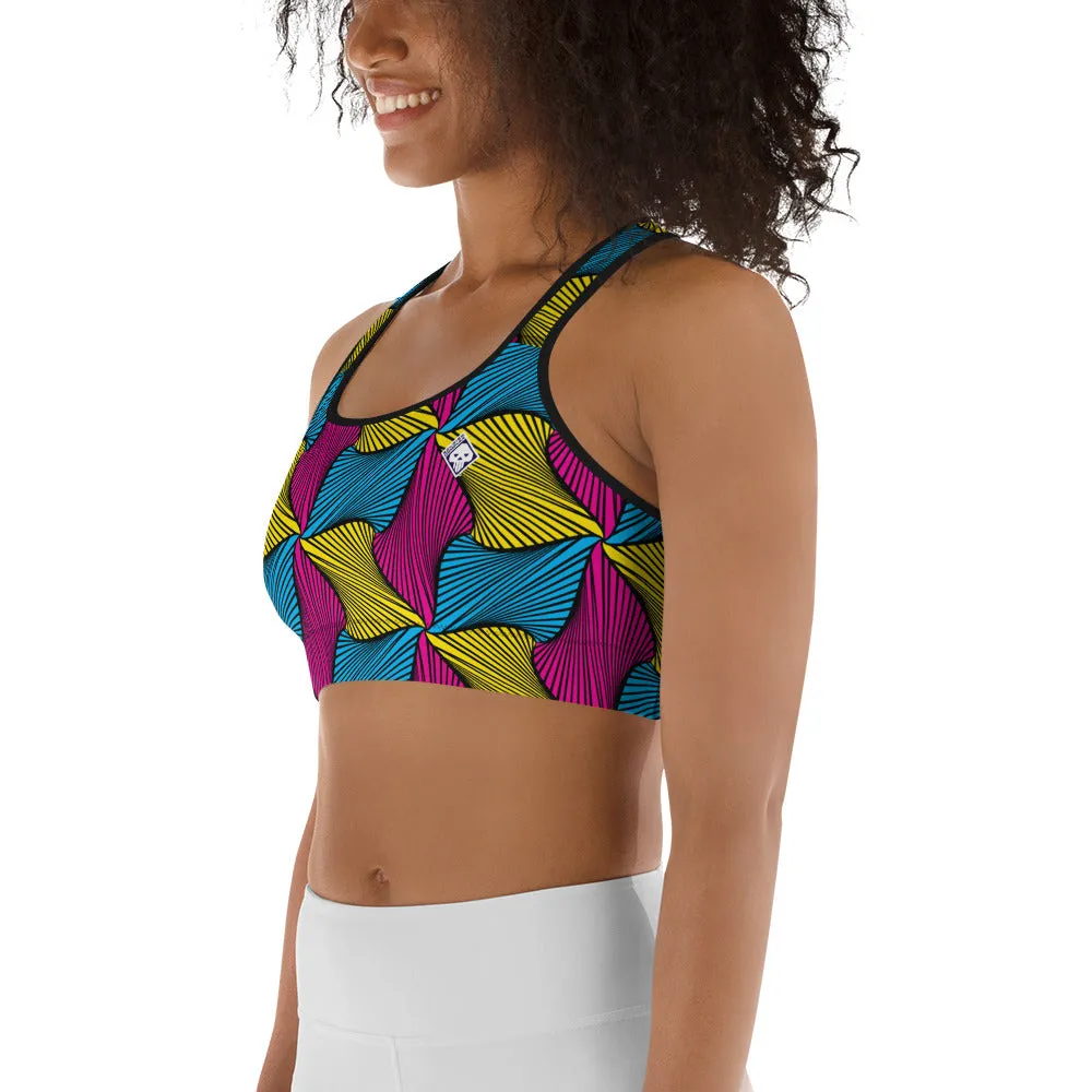 Moisture Wicking Sports Bra Ankara Wax Print 001