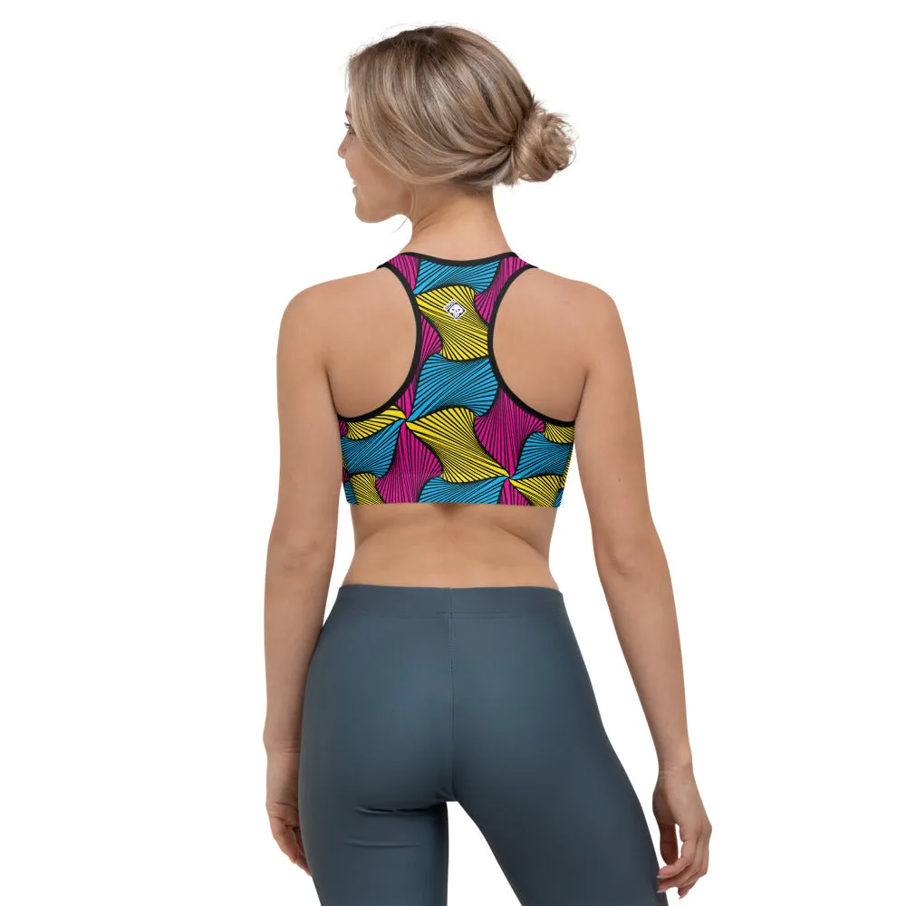 Moisture Wicking Sports Bra Ankara Wax Print 001