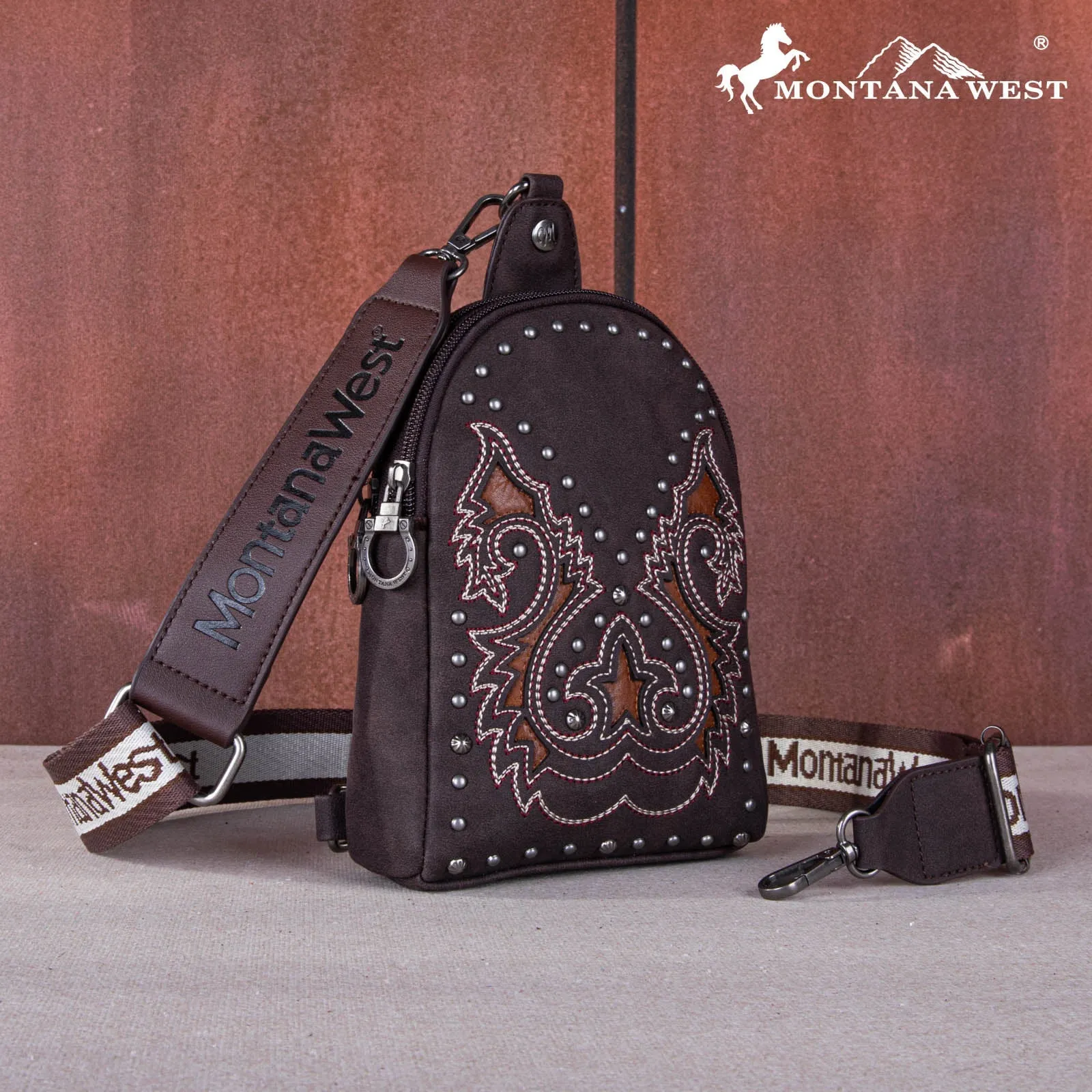 Montana West Embroidered Cut-out Boot Scroll Sling Bag