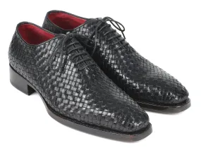 Paul Parkman Men's Black Woven Leather Oxfords (ID#044WN86)