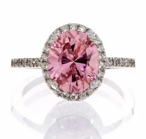 Pink Cubic Zirconia Halo Engagement Ring In Sterling Silver