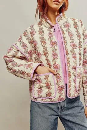 Pink Floral Print Quilted Jacket