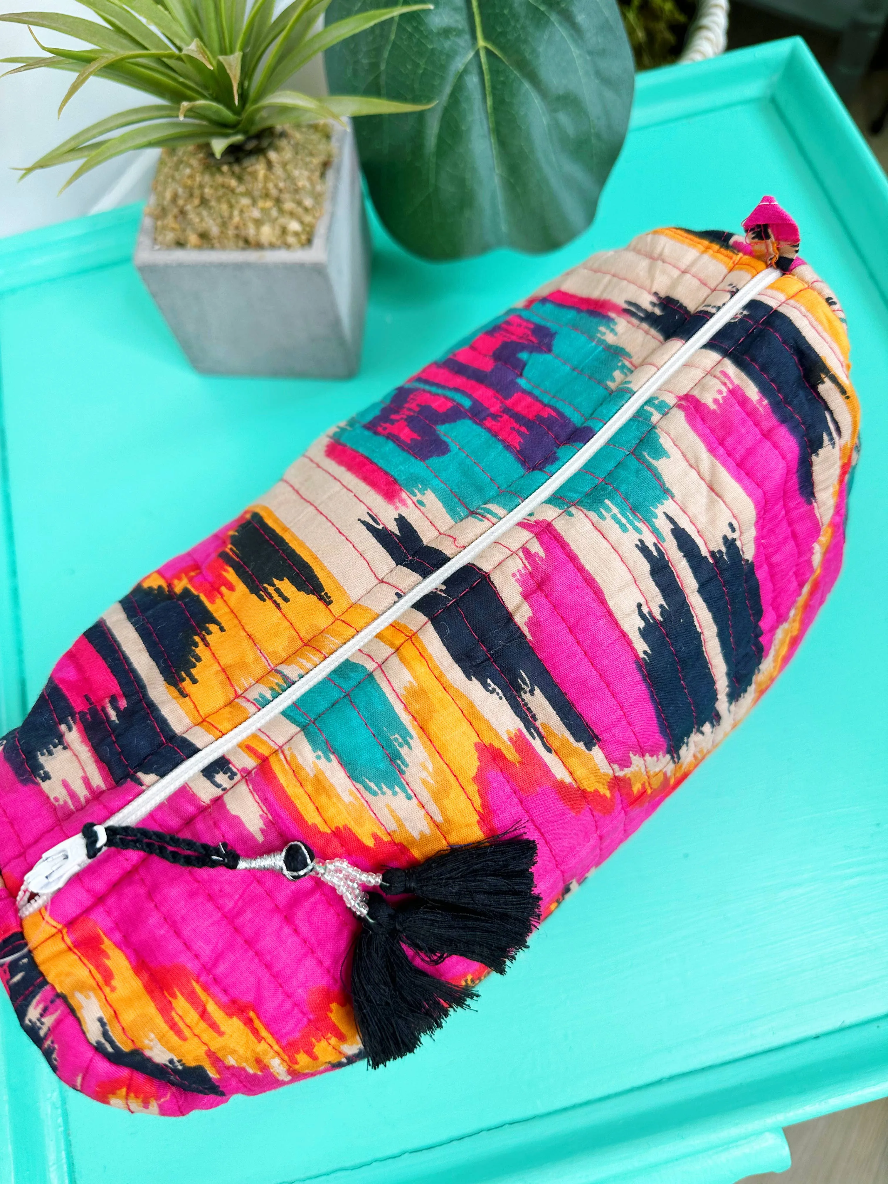 Pink Ikat Quilted Cosmetics Bag