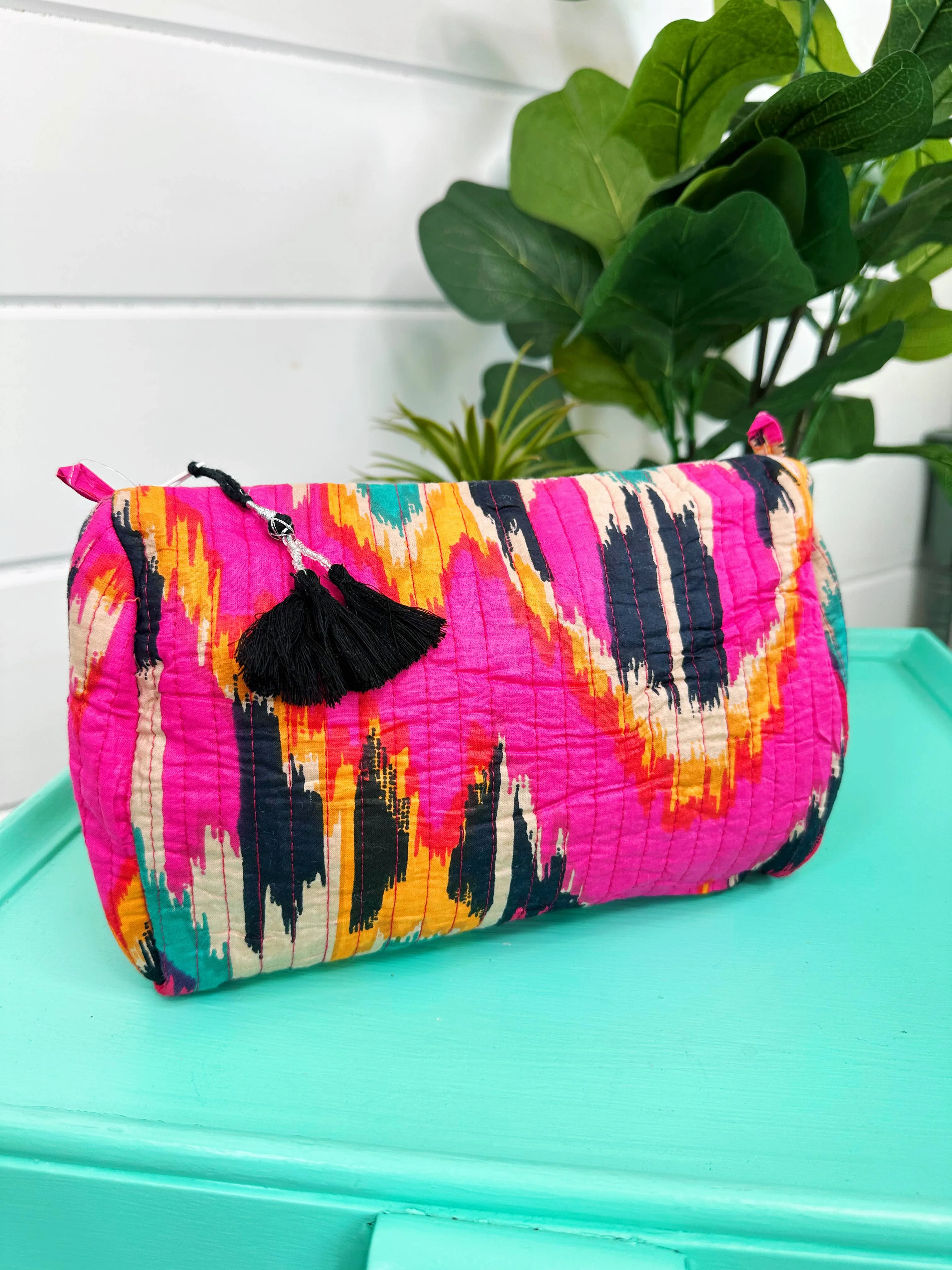 Pink Ikat Quilted Cosmetics Bag