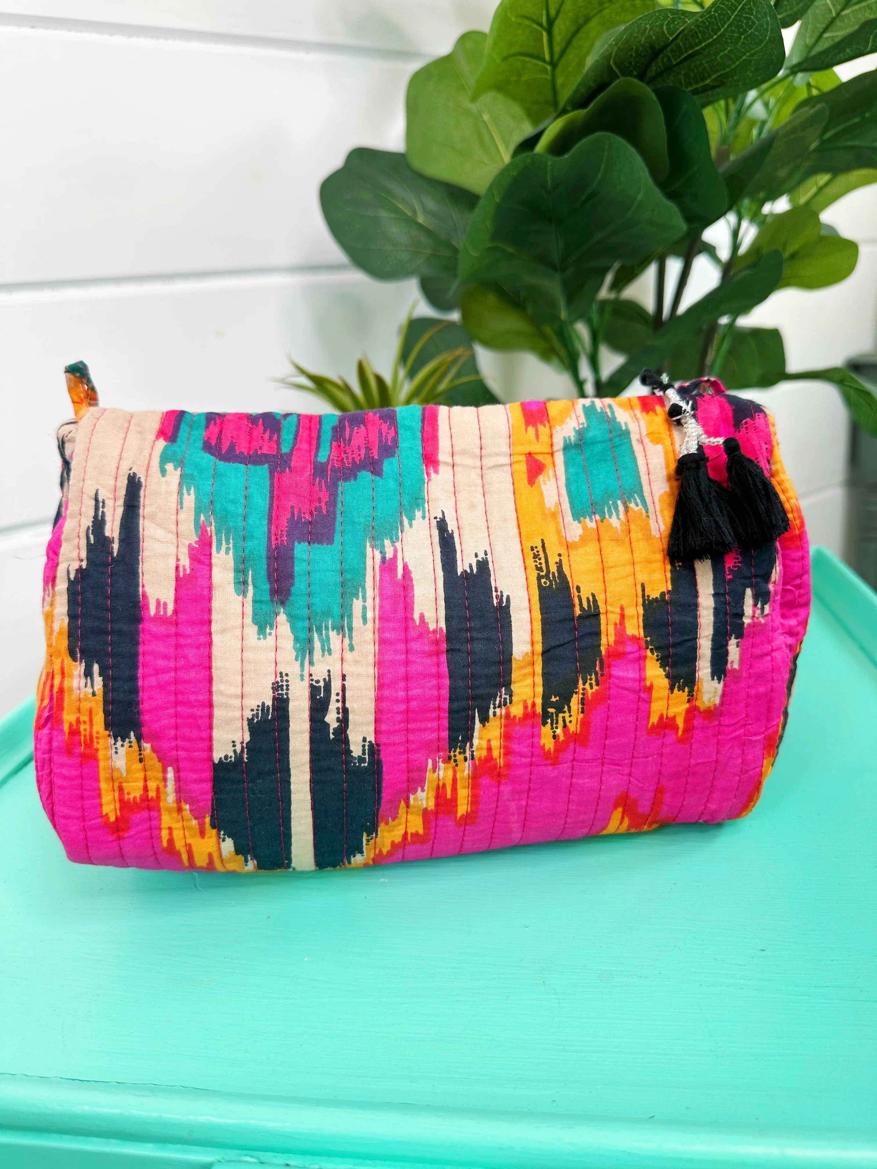 Pink Ikat Quilted Cosmetics Bag