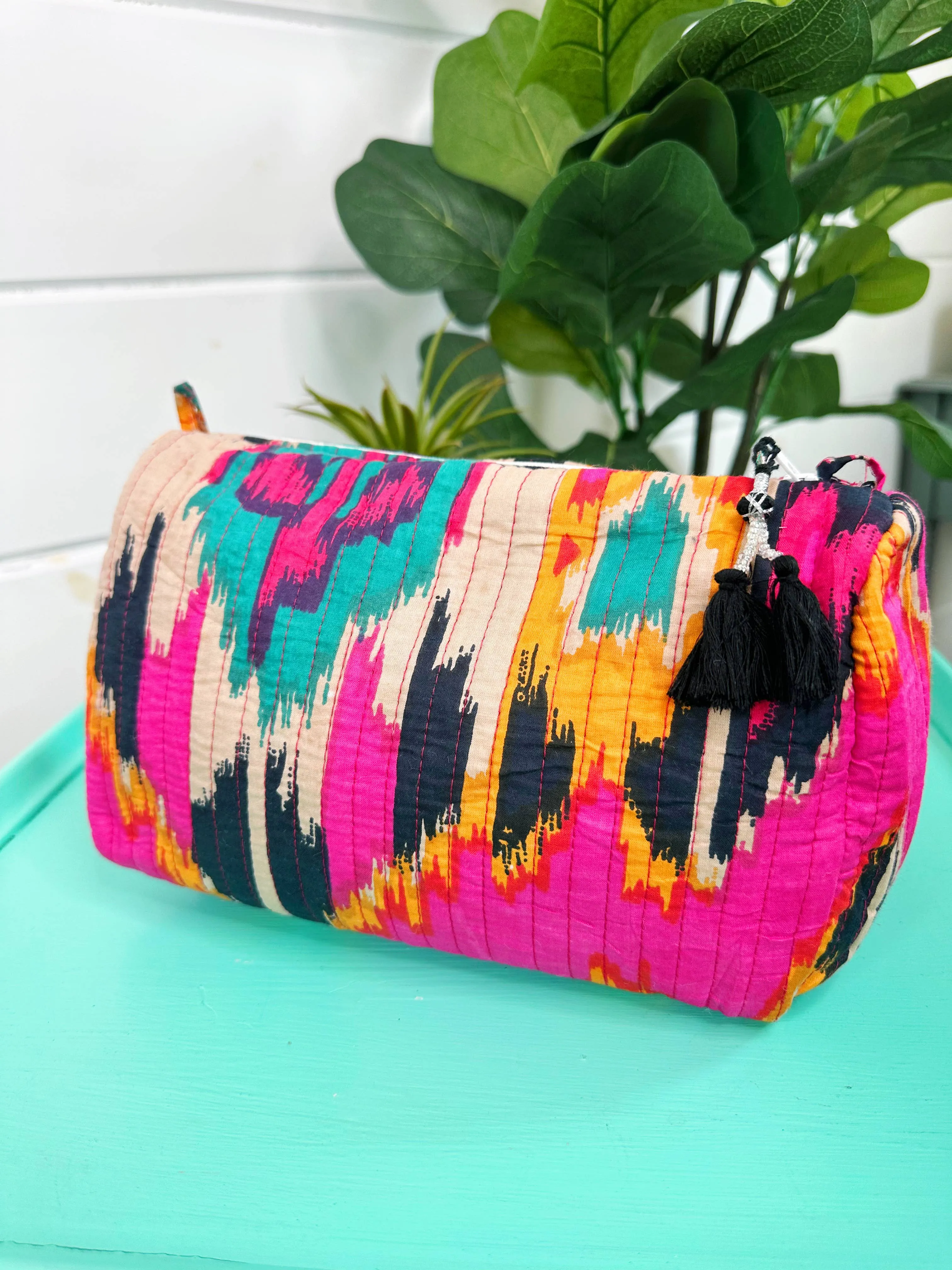 Pink Ikat Quilted Cosmetics Bag