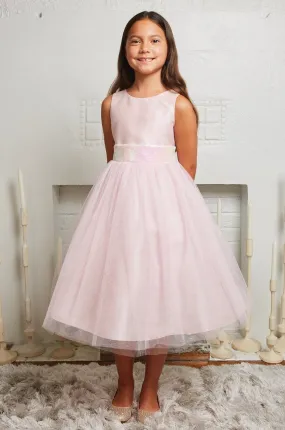 Pink/Iridescent Sequins V Back & Bow Girls Dress