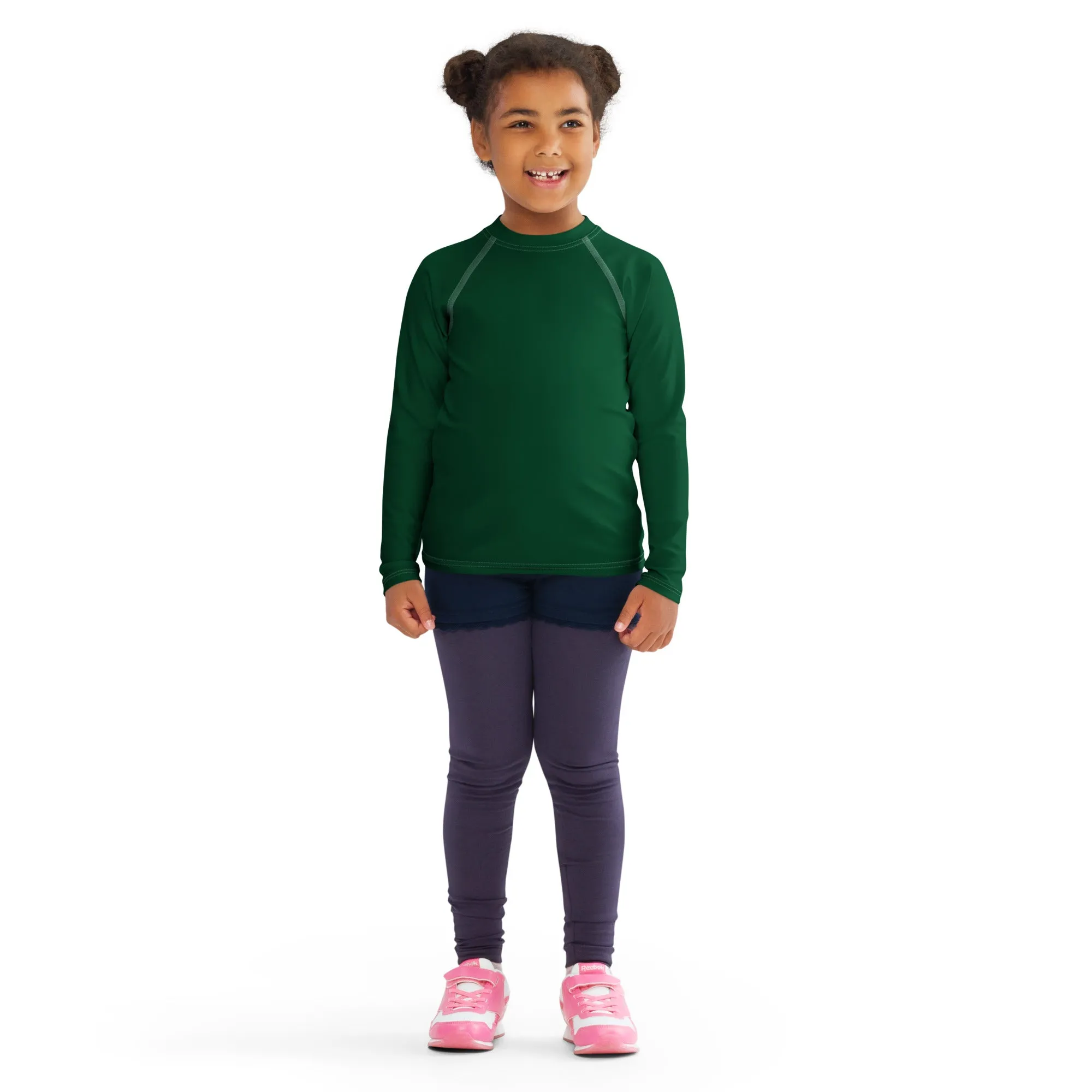 Playtime Perfection: Solid Color Rash Guards for Kids Girls - Sherwood Forest