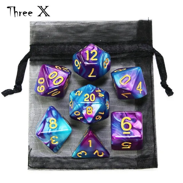 Polyhedral Dice Set with Pouch Double-Colors