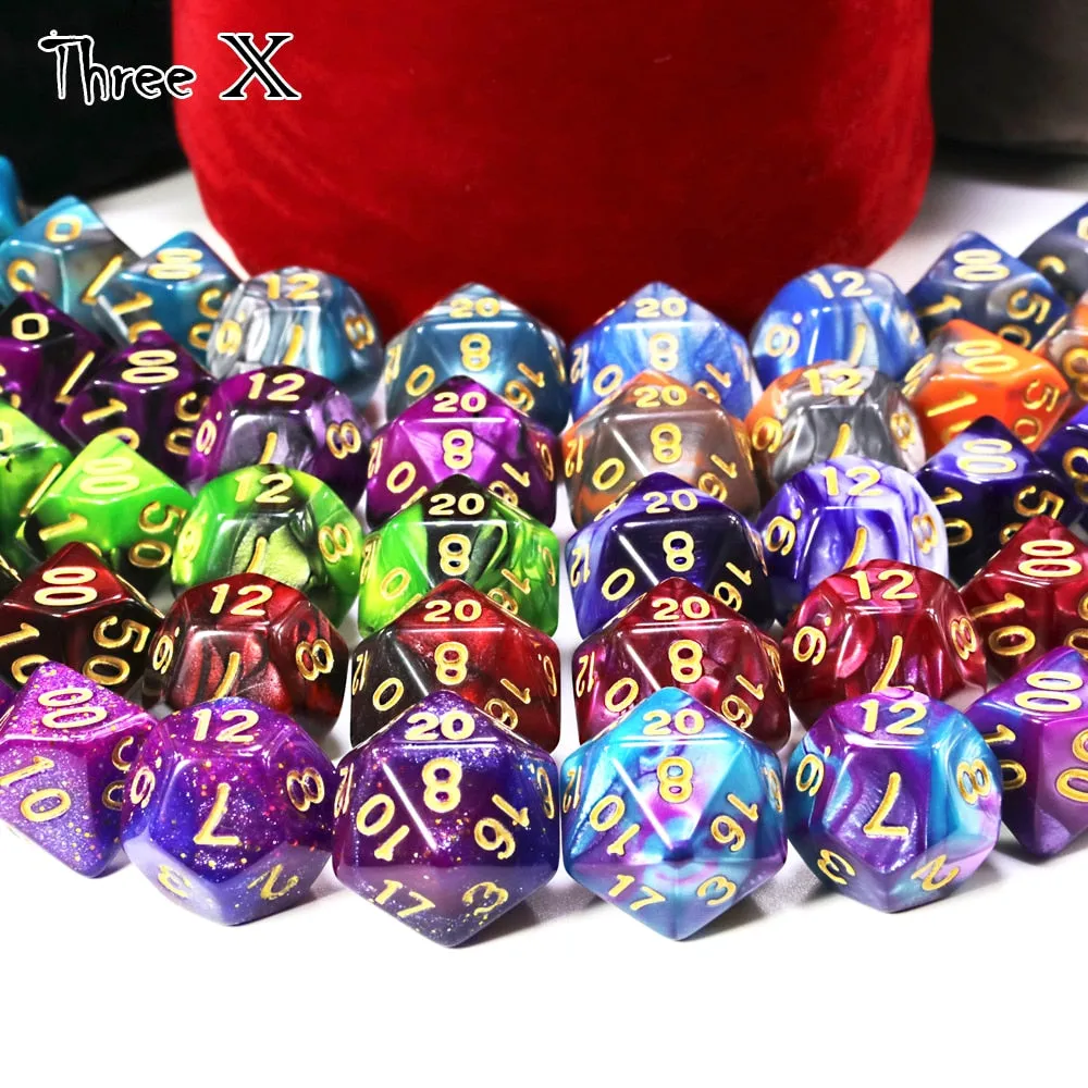 Polyhedral Dice Set with Pouch Double-Colors