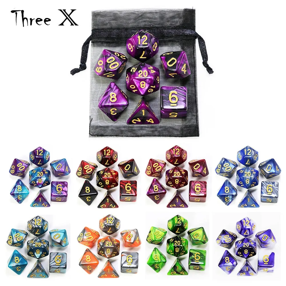 Polyhedral Dice Set with Pouch Double-Colors