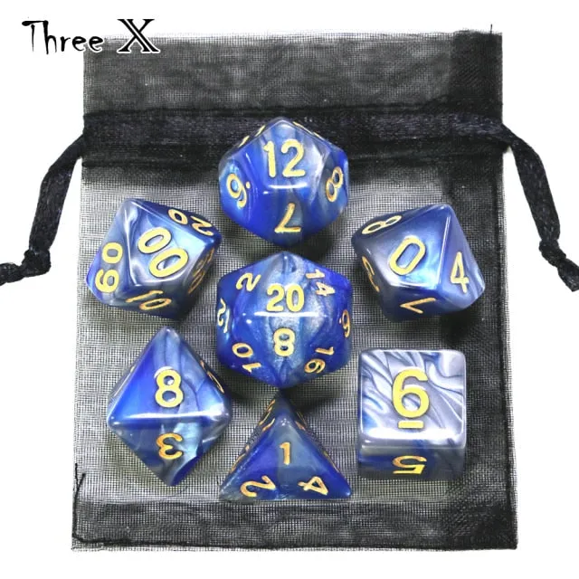 Polyhedral Dice Set with Pouch Double-Colors