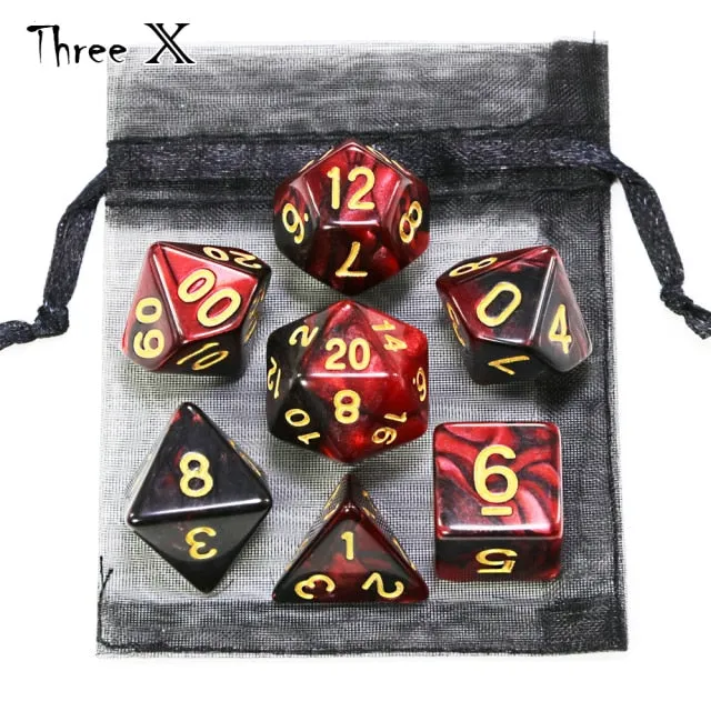 Polyhedral Dice Set with Pouch Double-Colors