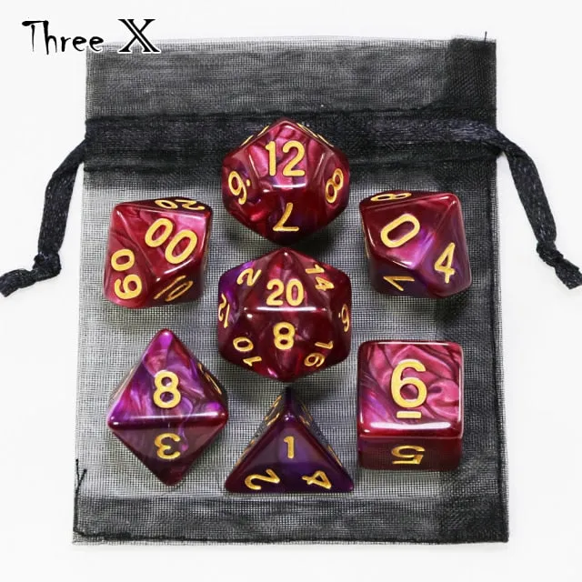 Polyhedral Dice Set with Pouch Double-Colors