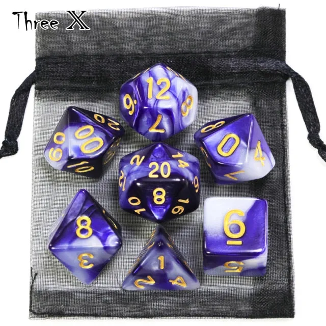 Polyhedral Dice Set with Pouch Double-Colors