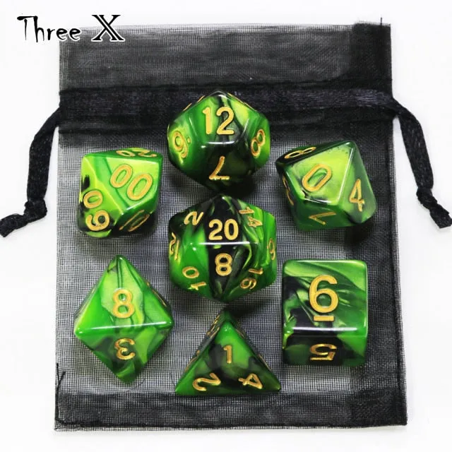 Polyhedral Dice Set with Pouch Double-Colors