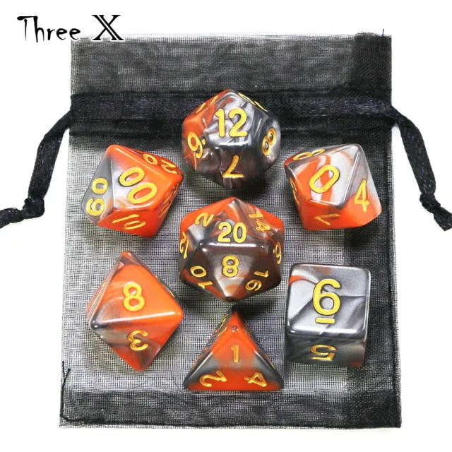 Polyhedral Dice Set with Pouch Double-Colors