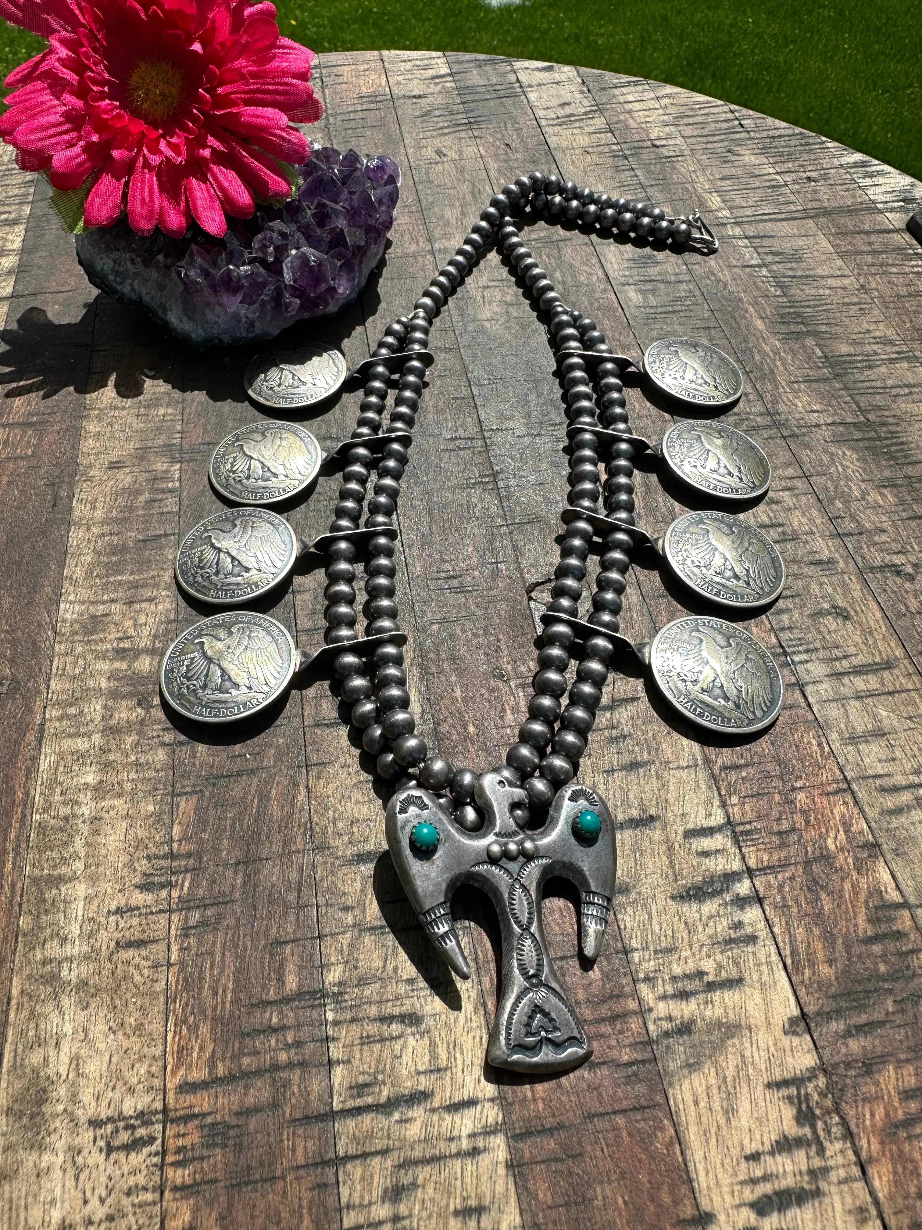 "Half Dollar Coin" Squash Blossom Necklace