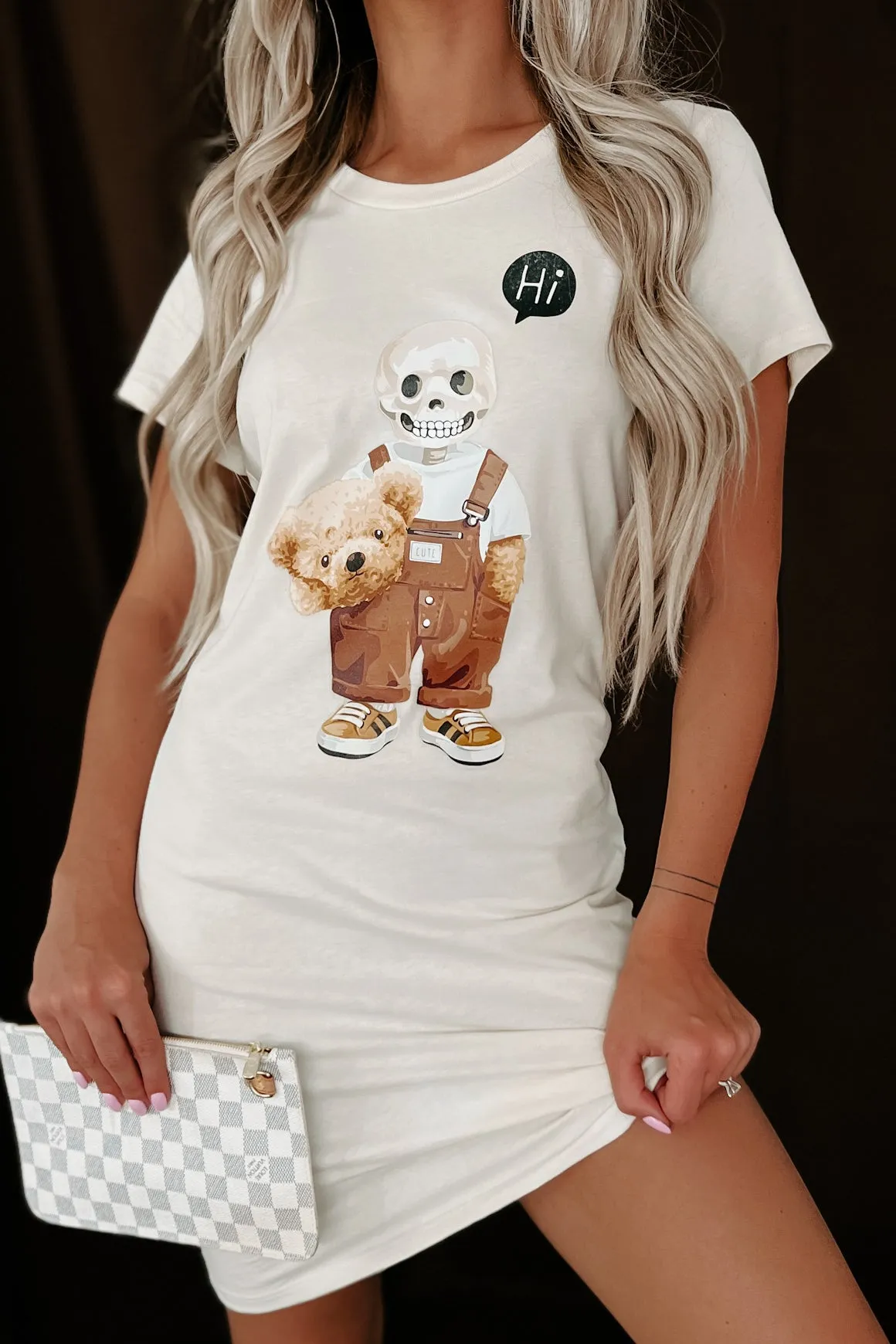 "Read The Room" Double-Sided Graphic T-Shirt Dress (Cream) - Print On Demand