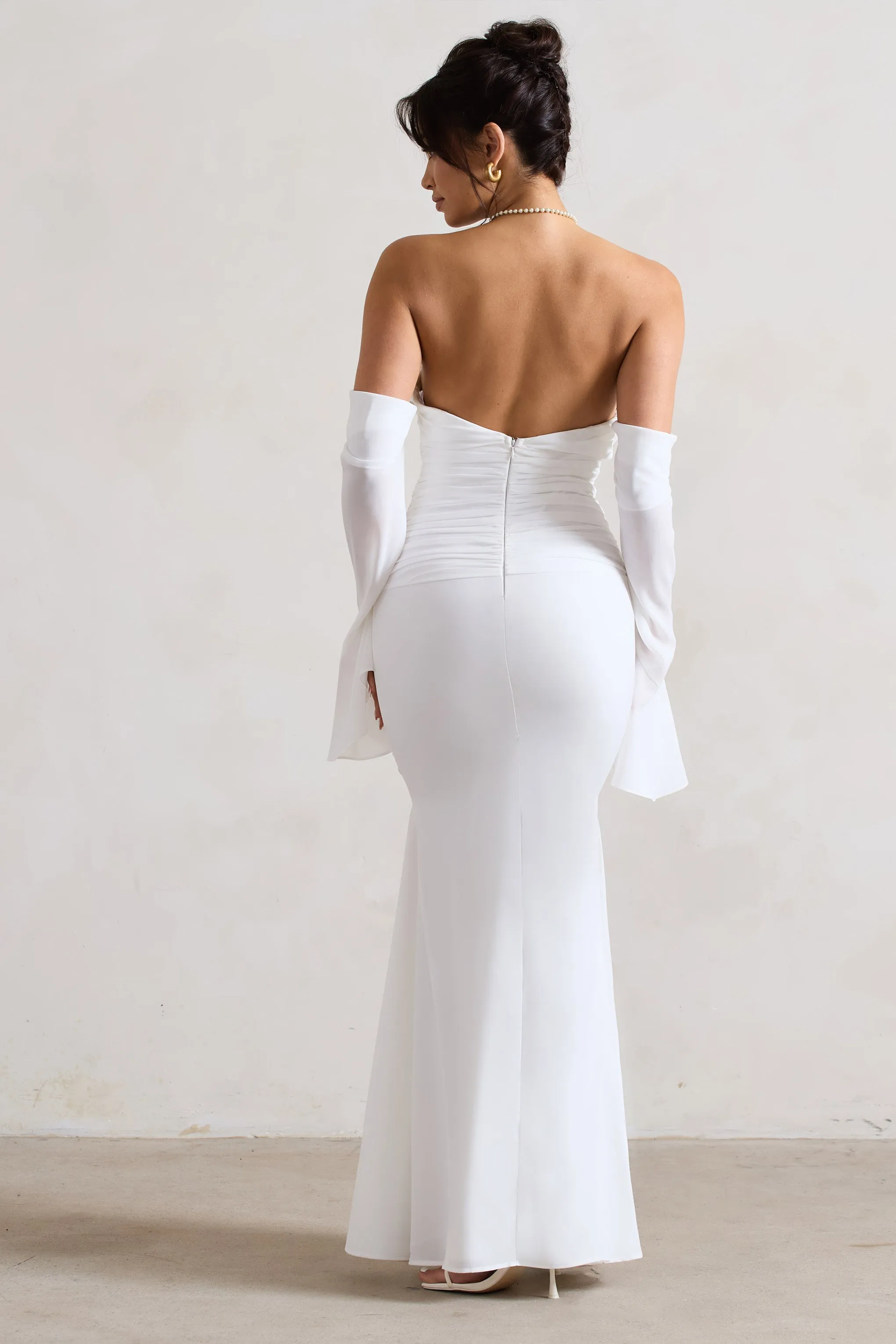 Rhiannon | Cream Draped Flared-Sleeve Fishtail Maxi Dress