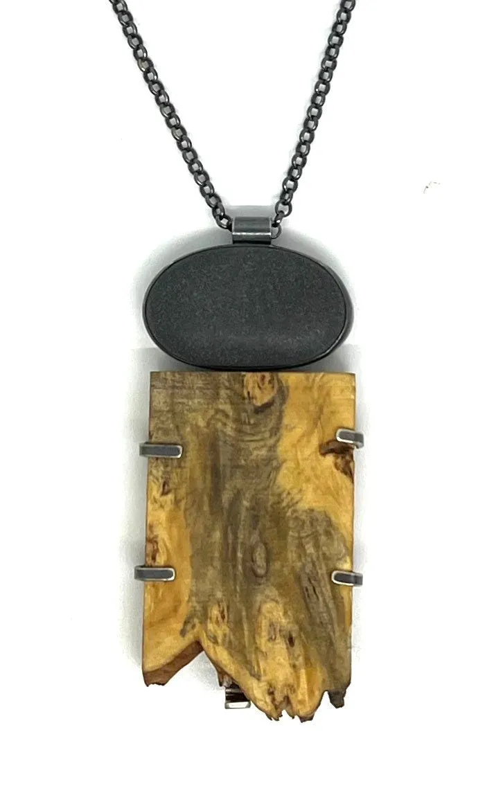 Rock and Buckeye Wood necklace