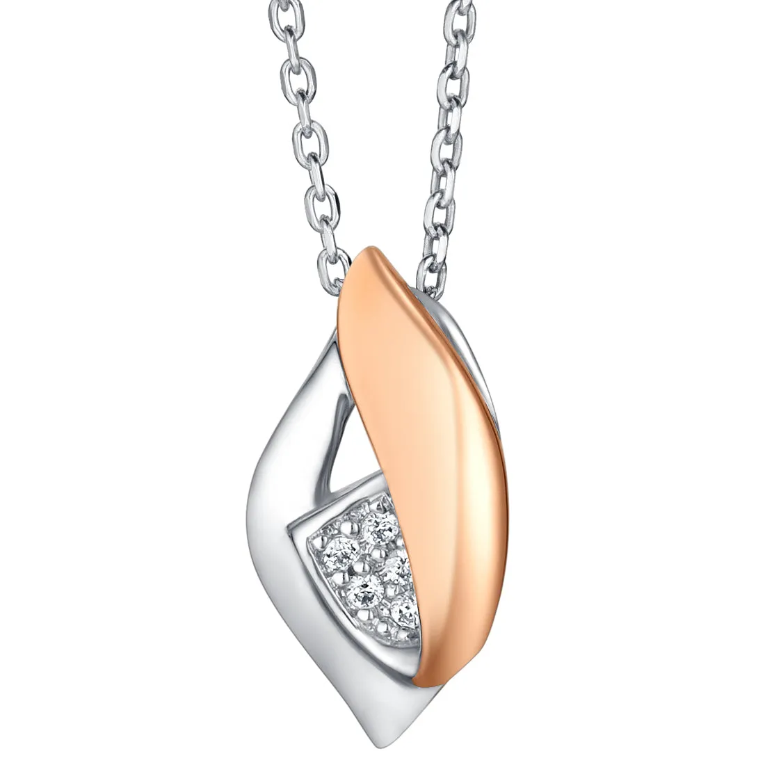 Rose-Tone Sterling Silver Floating Ellipse Pendant