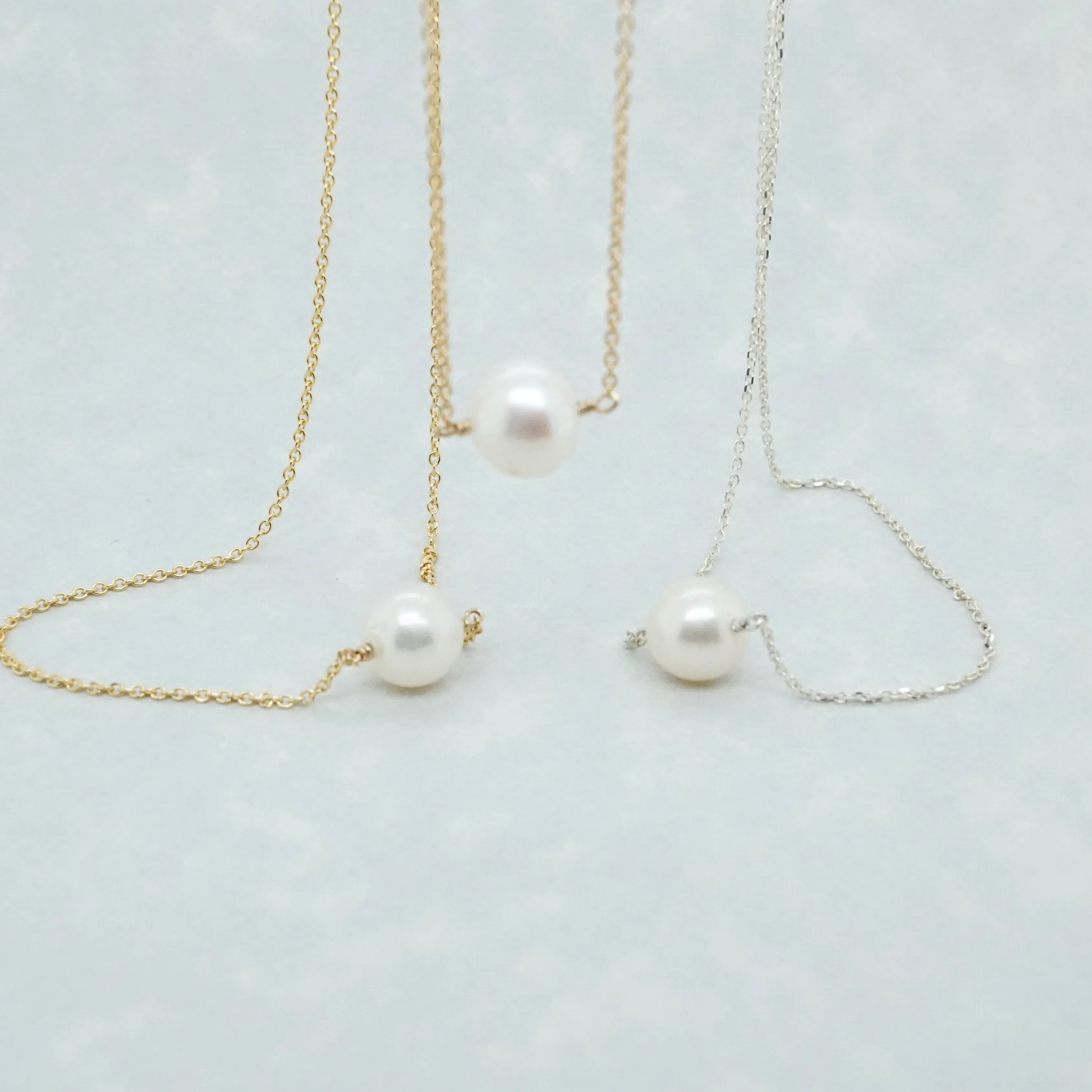 Round Pearl Necklace - Simple Pearl Chain Necklace - Pearl Floating Necklace